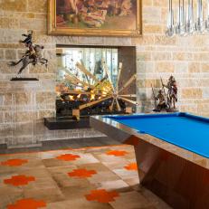 Contemporary Rustic Game Room With Orange Rug