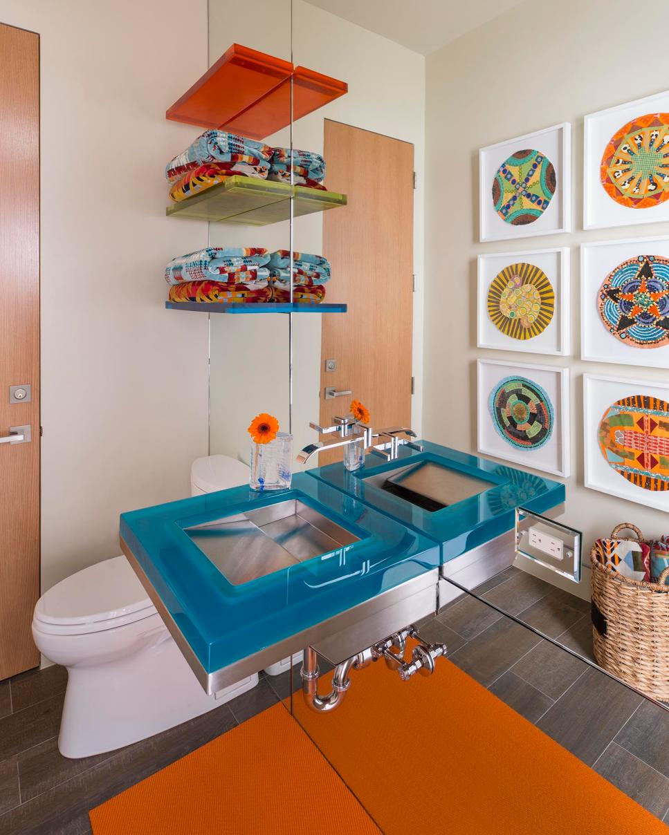 Multicolored Bathroom With Blue Countertop | HGTV