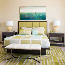 Green Contemporary Bedroom With Blue Art