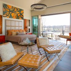 Orange Contemporary Bedroom With Leather Chairs