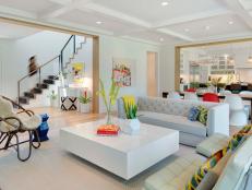 Multicolored Contemporary Living Room With Yellow Flowers