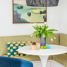 Contemporary Dining Nook With Green Banquette