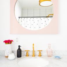 Multicolored Bathroom With Pink Mirror