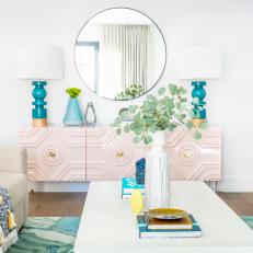 Multicolored Living Room With Pink Cabinet