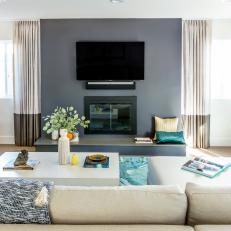 Contemporary Living Room With Gray Accent Wall