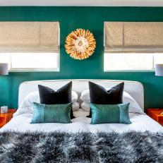 Green Midcentury Modern Bedroom With Fur Throw