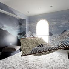 Playful Apartment Hammock Room With Wall Mural