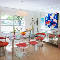 Multicolored Modern Dining Room With Red Chairs