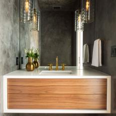 Industrial Powder Room With Concrete Walls
