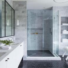 Gray Spa Bathroom With Black Floor