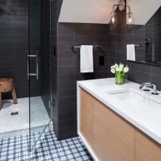 Black Contemporary Bathroom With Patterned Floor