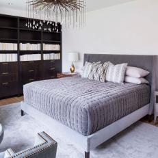 Gray Contemporary Bedroom With Gold Lamps