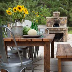 Outdoor Country Dining Table With Sunflowers