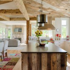Country Great Room With Exposed Beams