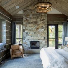 Rustic Bedroom Retreat with Fireplace, Window Seat
