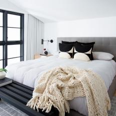 Contemporary Neutral Bedroom With Black Bench