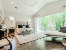 Modern White Master Bedroom With Tufted Headboard 