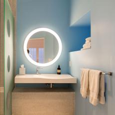Contemporary Kids' Bathroom With Bold Mirror