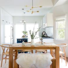 Contemporary Open Plan Dining Room With Sheepskin