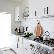 White Small Kitchen With Patterned Rug