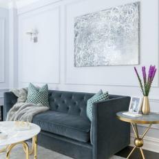 Blue Contemporary Living Room With Velvet Sofa