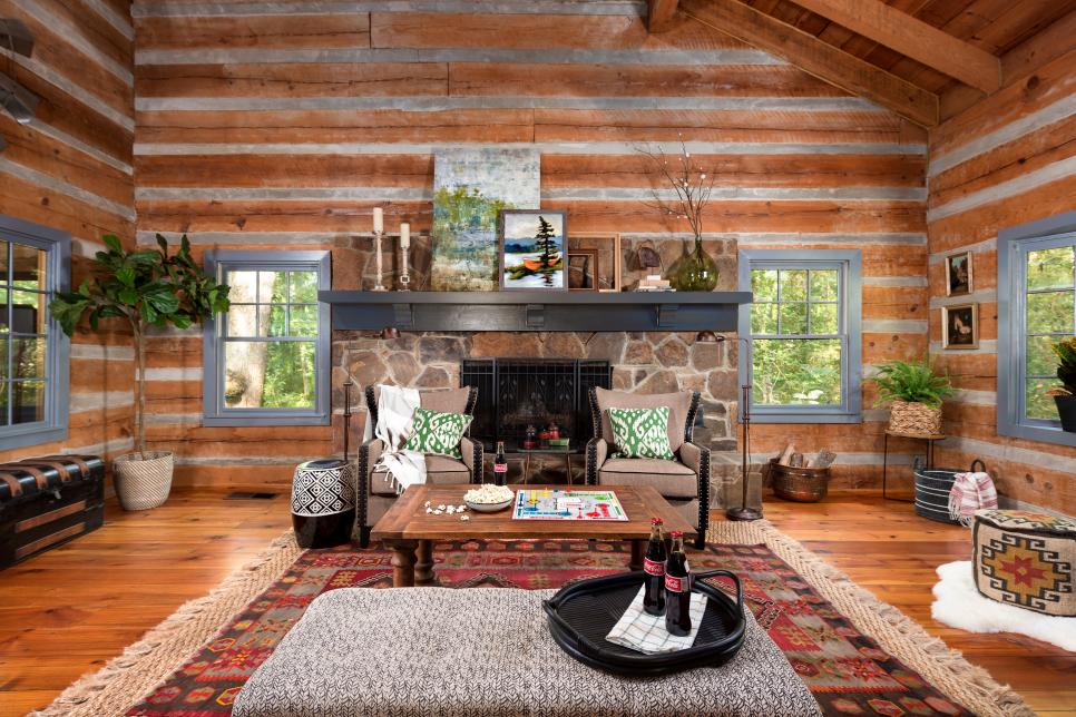 Modern Cabin Style, Log Cabin Living Room Curtains