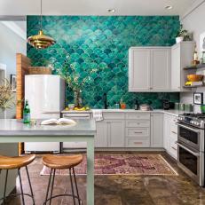Urban Kitchen with Teal Wall Tile 