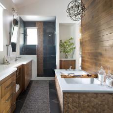 Neutral Contemporary Master Bathroom With Paneling