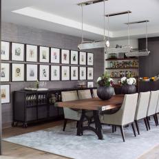 Gray Contemporary Dining Room With Partial Wall