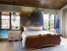 Contemporary Master Bedroom With Blue Mural