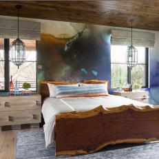 Contemporary Master Bedroom With Blue Mural