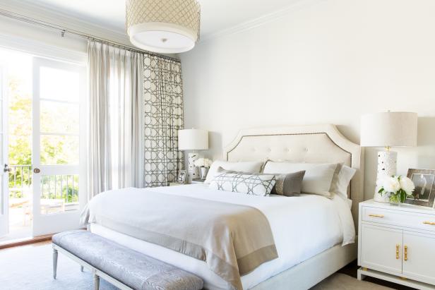 Classic White And Neutral Bedroom With Upholstered Headboard | HGTV