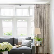 Classic White Cottage Chic Living Room With Contemporary Sofa