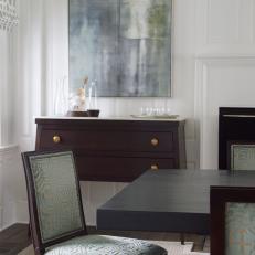 Contemporary Dining Room Detail With Modern Seafoam Velvet Dining Chair