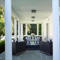 Traditional Country Colonial Side Porch With Outdoor Seating