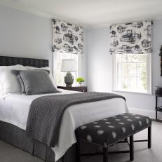 Masculine Gray Bedroom With Black And White Accessories