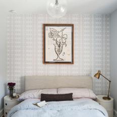 Neutral Contemporary Small Bedroom With Blue Duvet