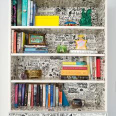 Built-In Bookshelf With Graphic Wallpaper