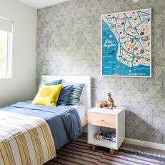 Blue Gray Boy's Bedroom With LA Map