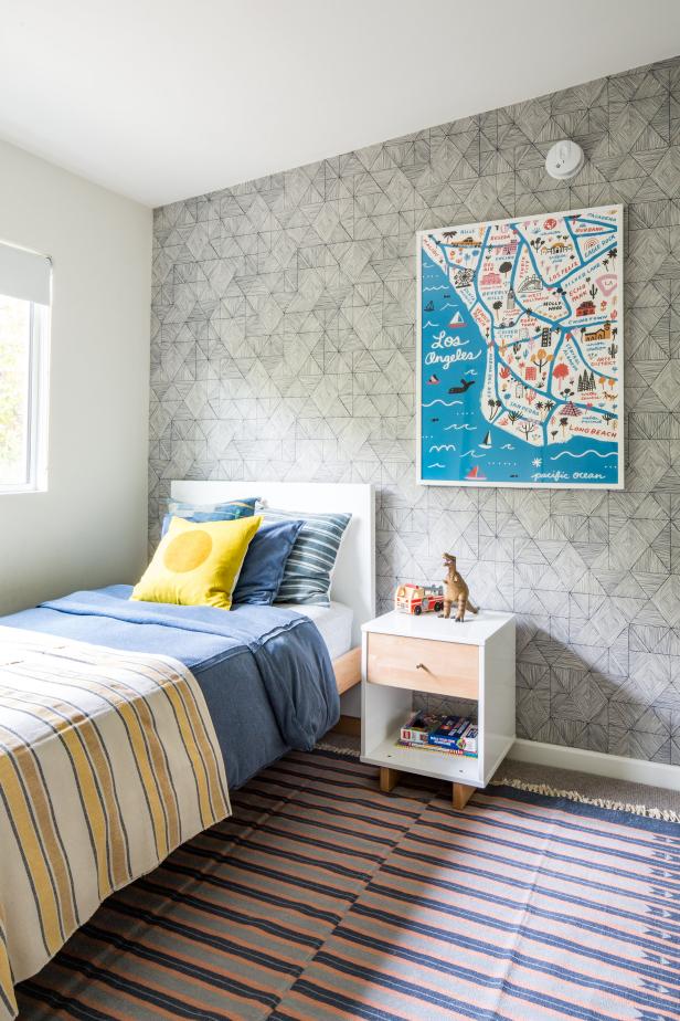 Blue Gray Boy S Bedroom With La Map Hgtv