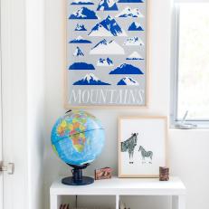 Kid Room Bookshelf With Mountain Art