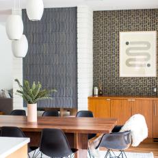 Midcentury Modern Dining Room With Gray Tiles