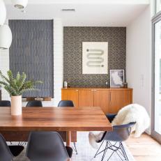 Midcentury Modern Dining Room With Wallpaper