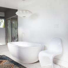 White, Modern Bath with Eclectic, Bohemian Ambiance