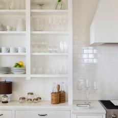 White, Traditional Kitchen with Open Shelving