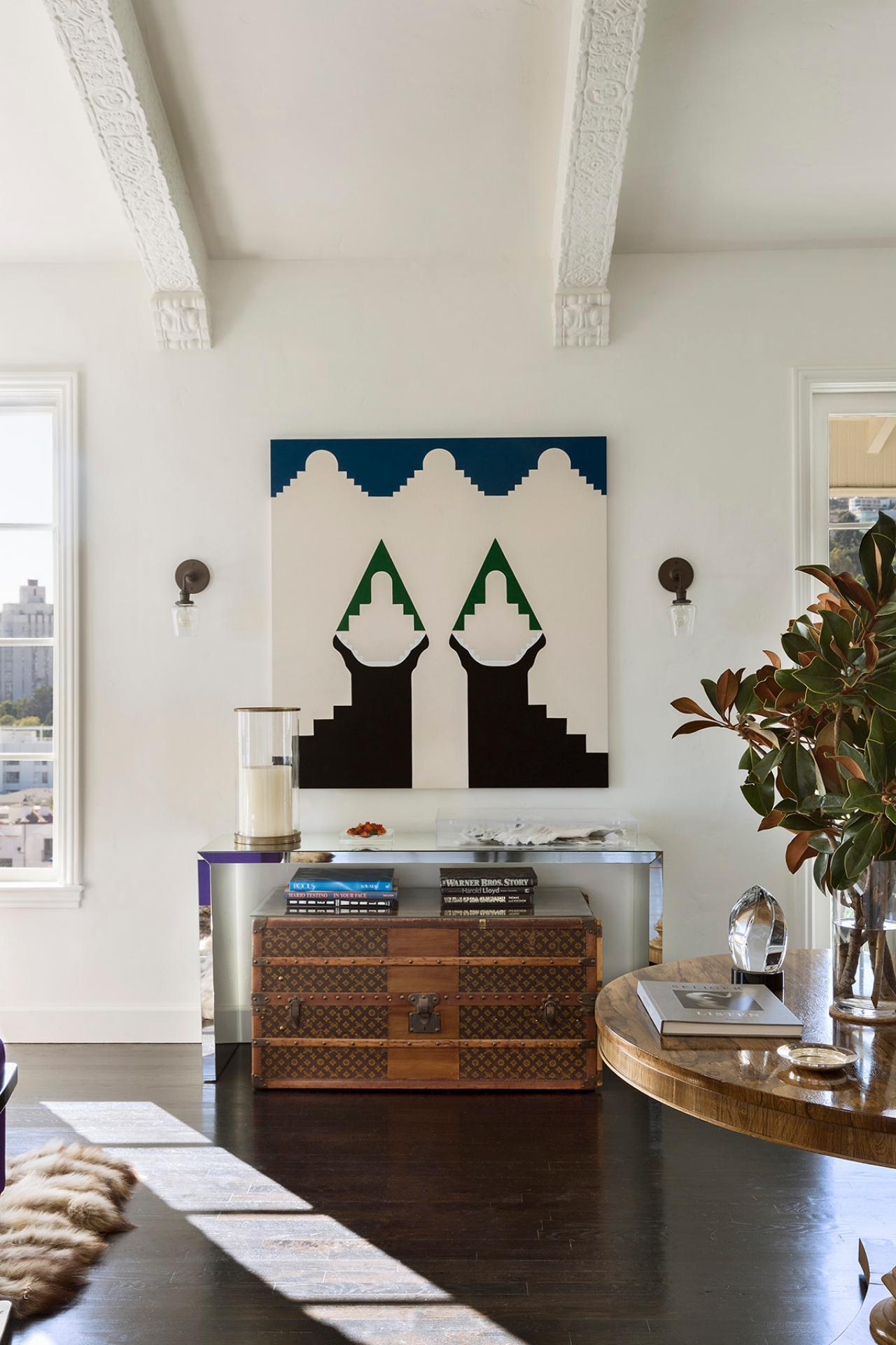 Focal Wall Featuring Modern Painting Mirrored Console Hgtv