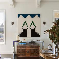Focal Wall Featuring Modern Painting, Mirrored Console