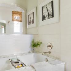 White Eclectic Bathroom with Black and White Photograph