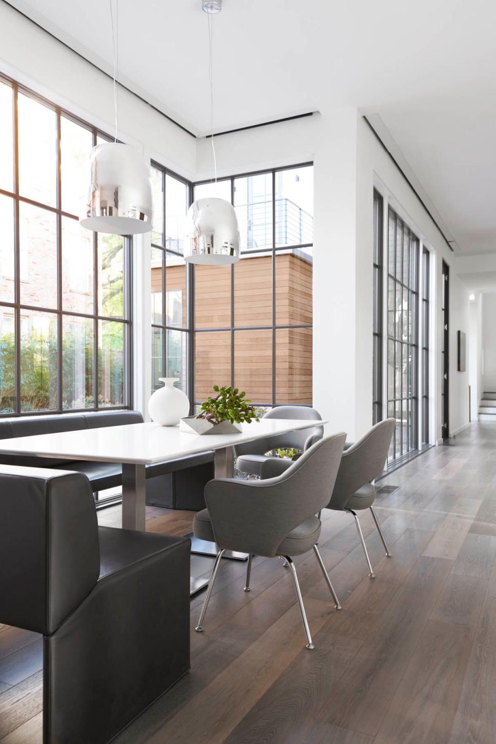 Modern Breakfast Nook With Black Leather Banquette | HGTV