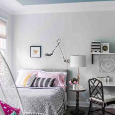 Teen Girls Room With Brilliant Blue Ceiling
